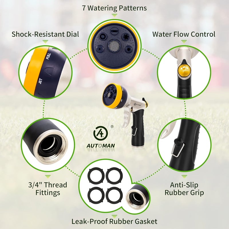 AUTOMAN Garden Hose Nozzles - High Pressure 100% Metal Hose Sprayer 2 Pack, Heavy Duty Garden Watering Nozzle Set, Powerful Garden Nozzle for Watering Plants, Window Cleaning,Washing Cars,Pets Bathing - Image 4